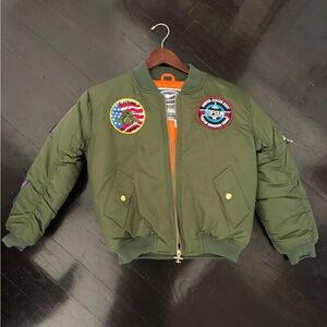 Alpha Industries Boys Top GunGreen Bomber Jacket with Patches